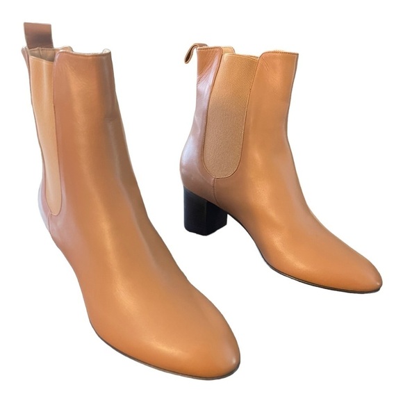 Kahmune London Leather Pointed Toe Block Heel Tan Mila Bootie Size 8.5 EU 39 - Picture 1 of 7